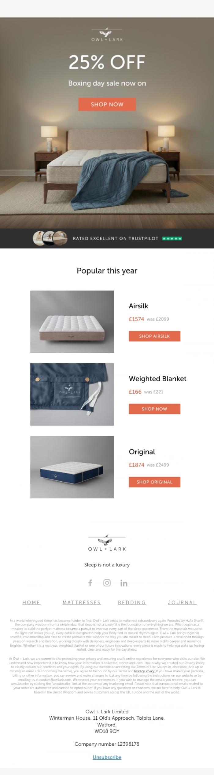 Email Design Inspiration from Owl + Lark, Boxing Day Sale🎄