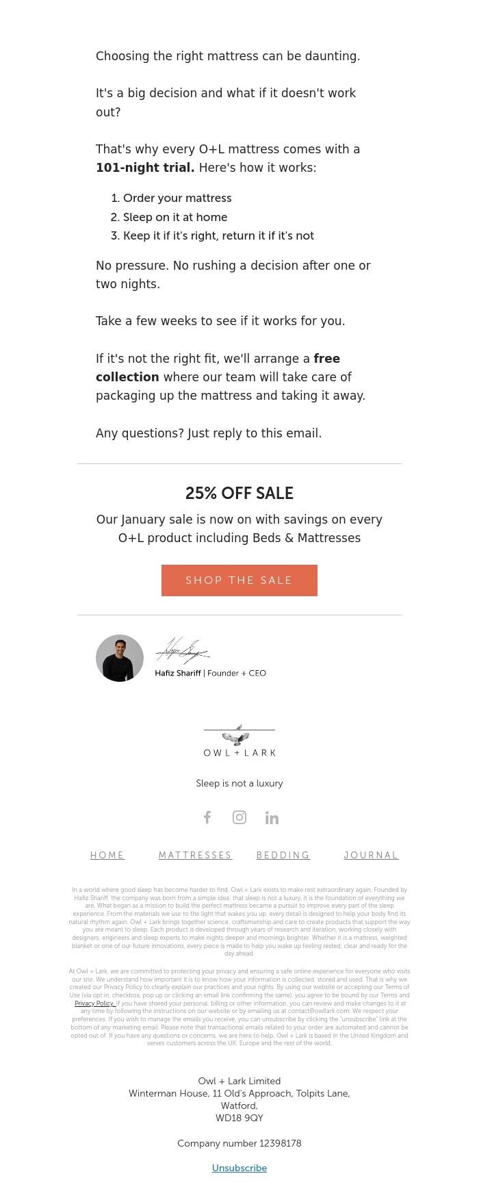Email Design Inspiration from Owl + Lark, Sleep on it
