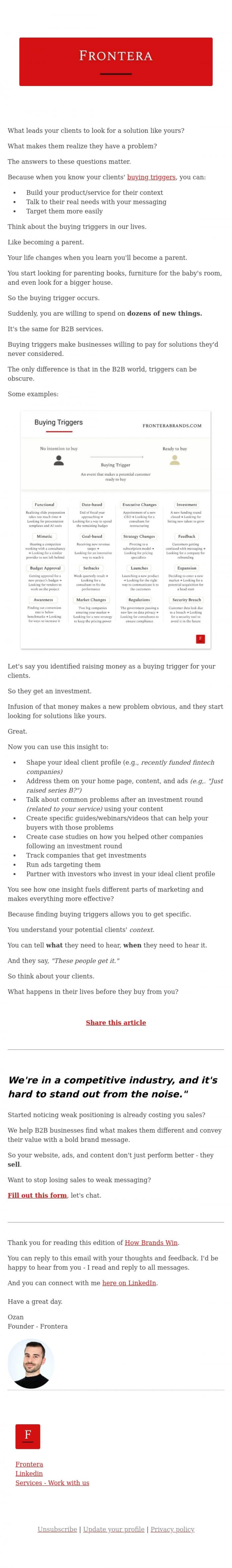 Email Design Inspiration from Ozan from Frontera, &diams;️ How buying triggers make your marketing matter to buyers