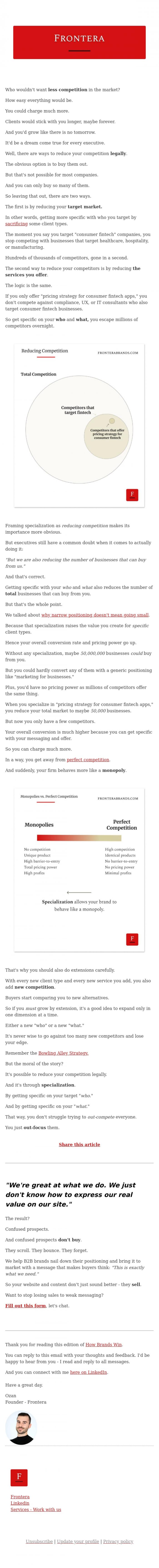 Email Design Inspiration from Ozan from Frontera, &diams;️ How to legally reduce your competition in crowded markets