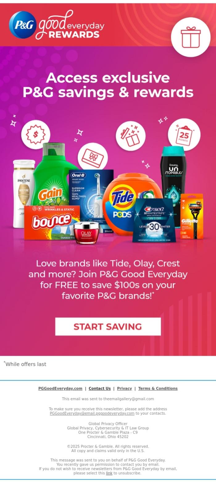 Email Design Inspiration from P&G Good Everyday, Ready to save $100s on the P&G brands you ❤️?
