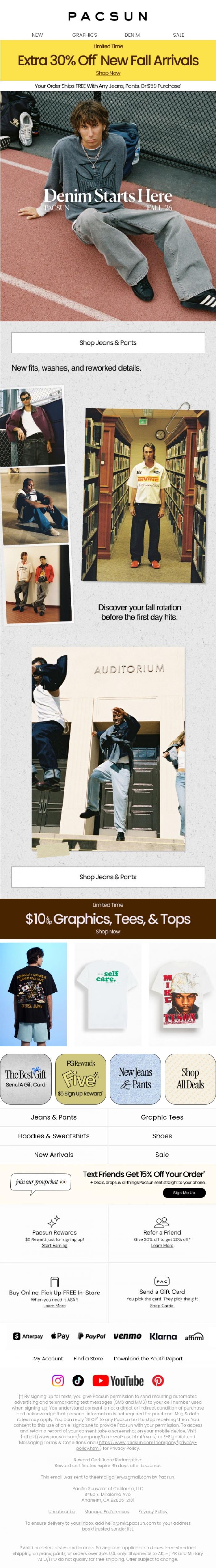 Email Design Inspiration from PacSun, Head back to campus in 🆕 Fall '26 Denim