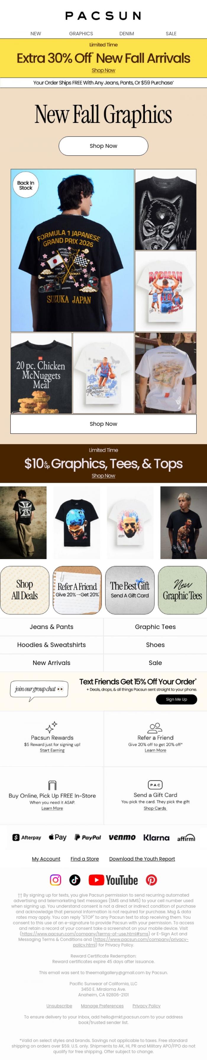 Email Design Inspiration from PacSun, The first drop of fall graphics (+ Extra 30% off!)