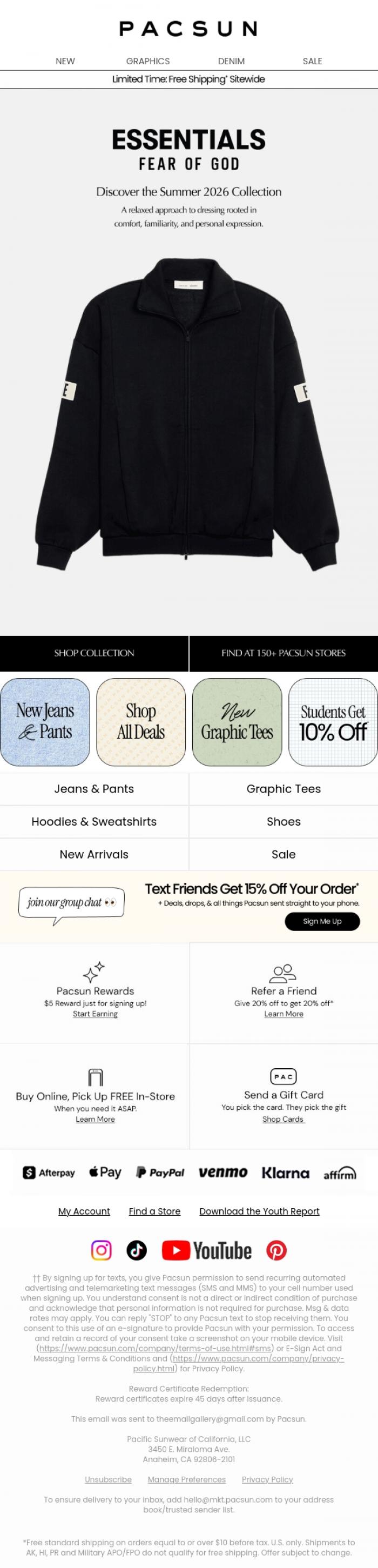 Email Design Inspiration from PacSun, New Fear of God ESSENTIALS Tees, Fleece Kits, & More