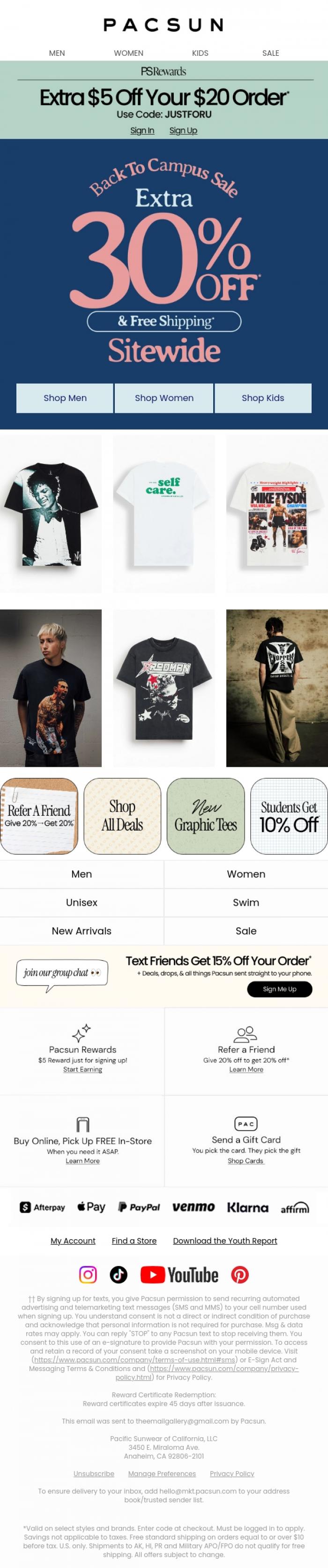 Email Design Inspiration from PacSun, Extra 30% Off Back To Campus Sale 📚