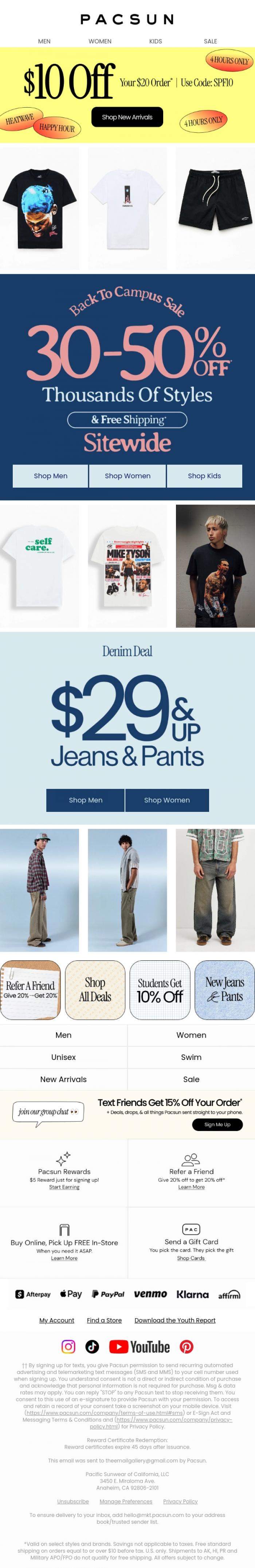 Email Design Inspiration from PacSun, $10 Off $20* Heat Wave Happy Hour 🔥