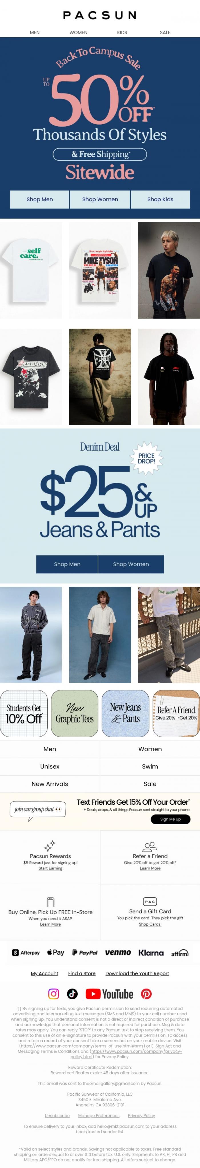 Email Design Inspiration from PacSun, Days Left! Up To 50% Off Thousands Of Styles ⚠️