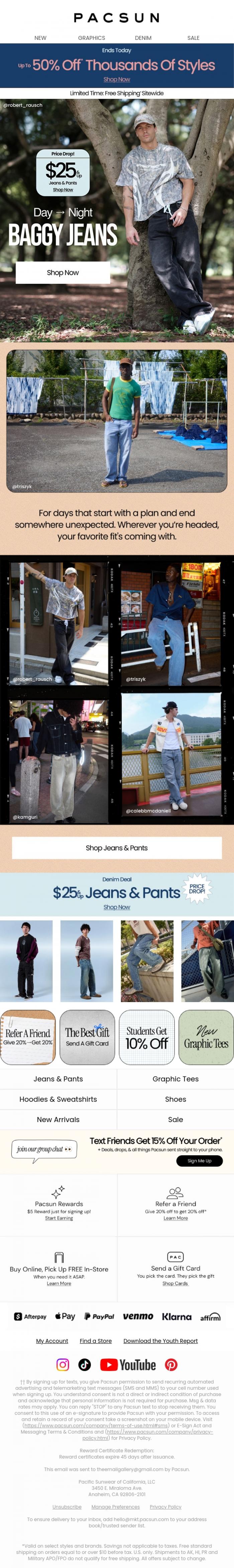 Email Design Inspiration from PacSun, One👖fit, endless plans (+ $25 & up)