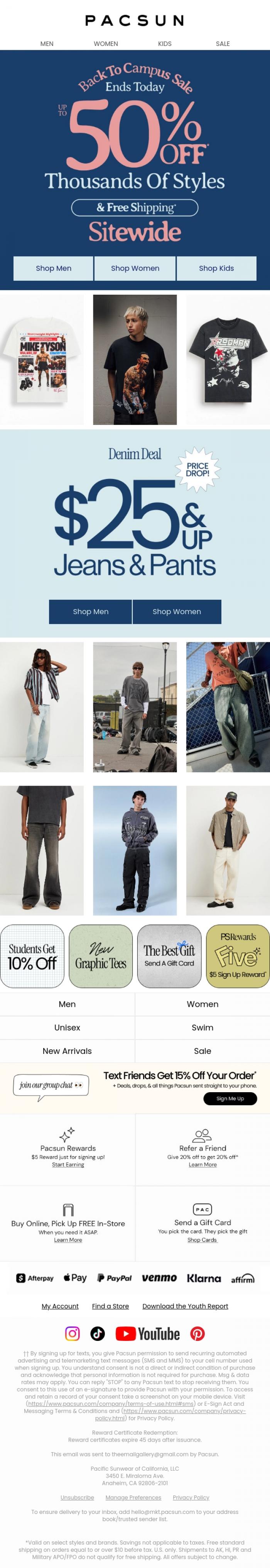 Email Design Inspiration from PacSun, Your final up to 50% OFF reminder!