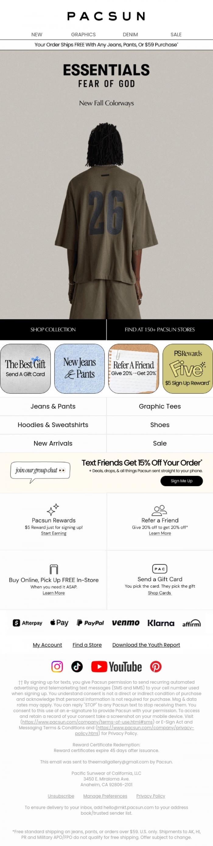 Email Design Inspiration from PacSun, New Fear of God ESSENTIALS Fall Colorways