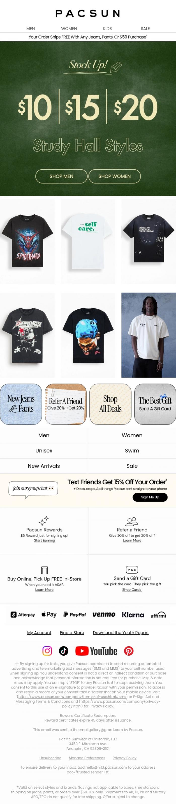 Email Design Inspiration from PacSun, Don't sleep! $10 & up styles are going FAST