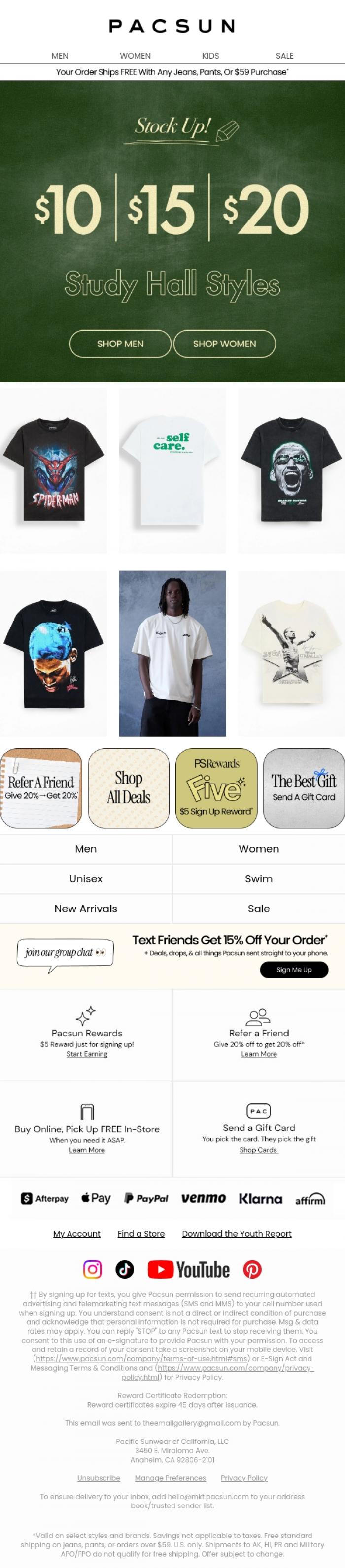 Email Design Inspiration from PacSun, Reminder: Stock up on $10+ campus styles!