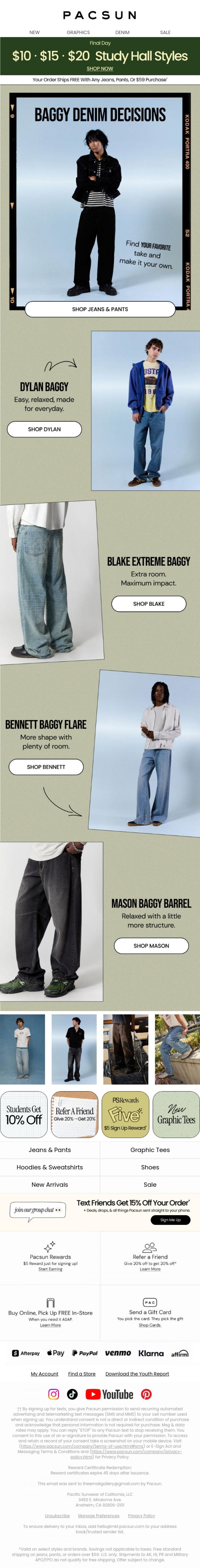 Email Design Inspiration from PacSun, Choose your baggy fit 🤔👖