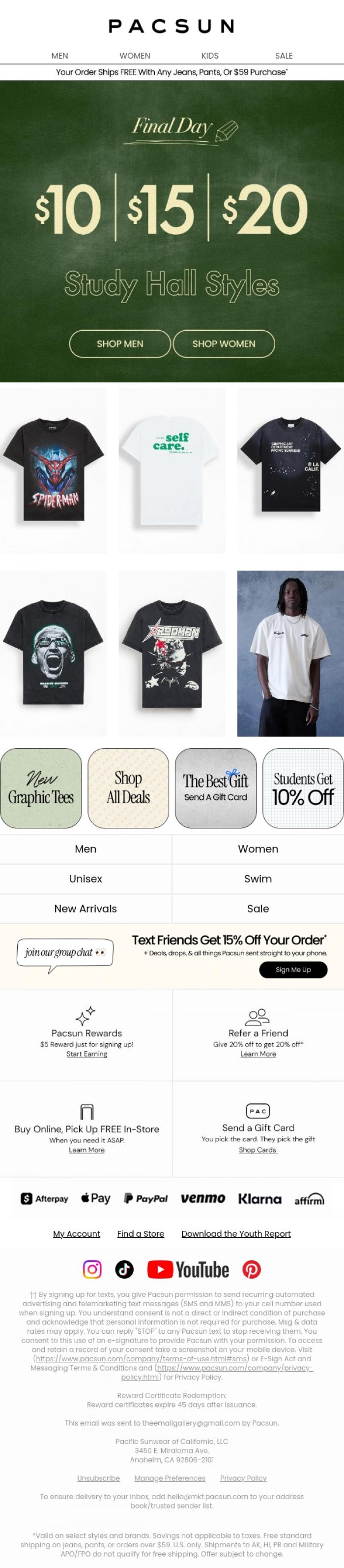 Email Design Inspiration from PacSun, Hrs Left! $10 | $15 | $20 Study Hall Styles