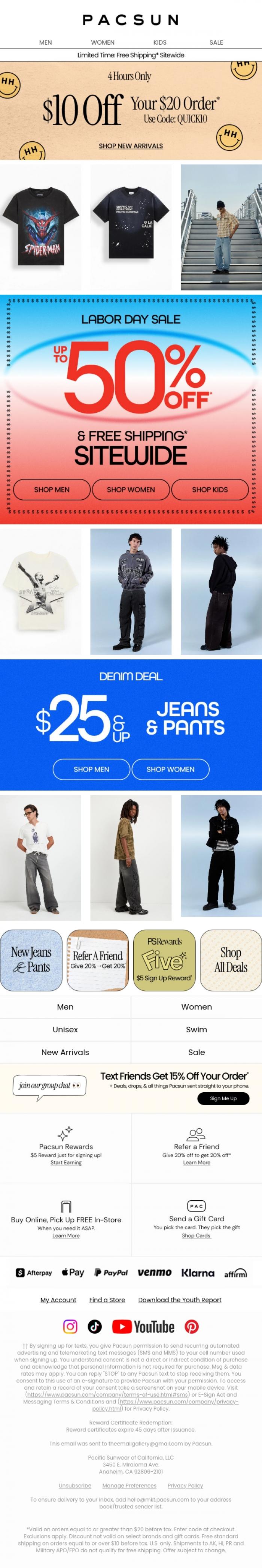 Email Design Inspiration from PacSun, 4 Hrs Left 🗣️$10 Off Your $20 Order*