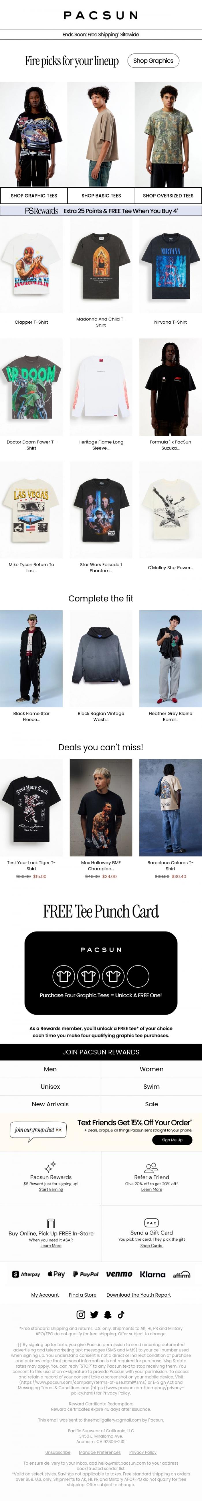 Email Design Inspiration from PacSun, graphic tees that go hard 👀
