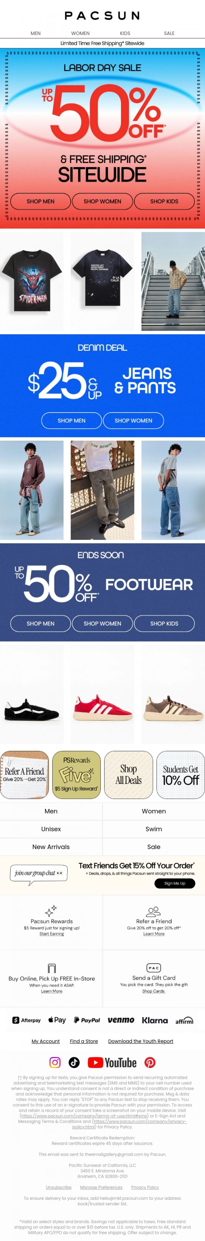 Email Design Inspiration from PacSun, Up To 50% Off Sitewide & $25+ Jeans
