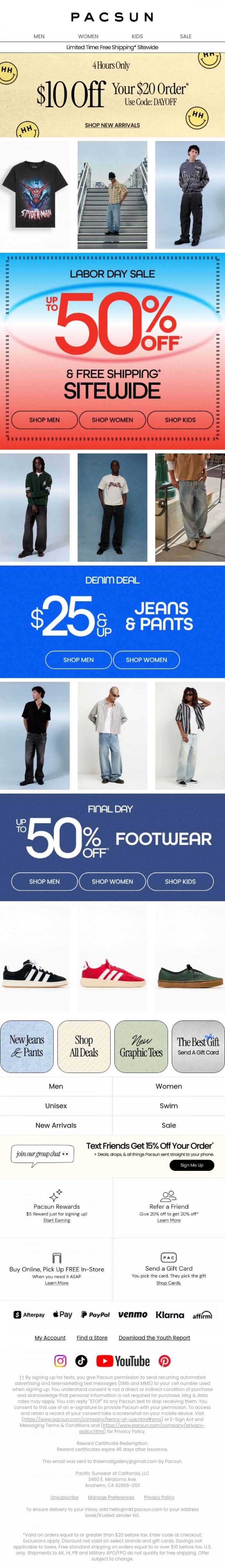 Email Design Inspiration from PacSun, LAST CHANCE: $10 off $20* is about to expire!