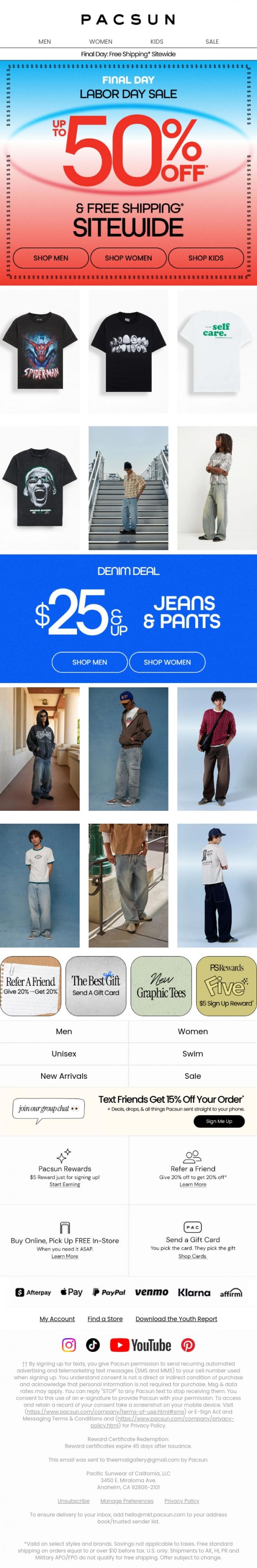 Email Design Inspiration from PacSun, Final Day! Up to 50% Off & Free Shipping*