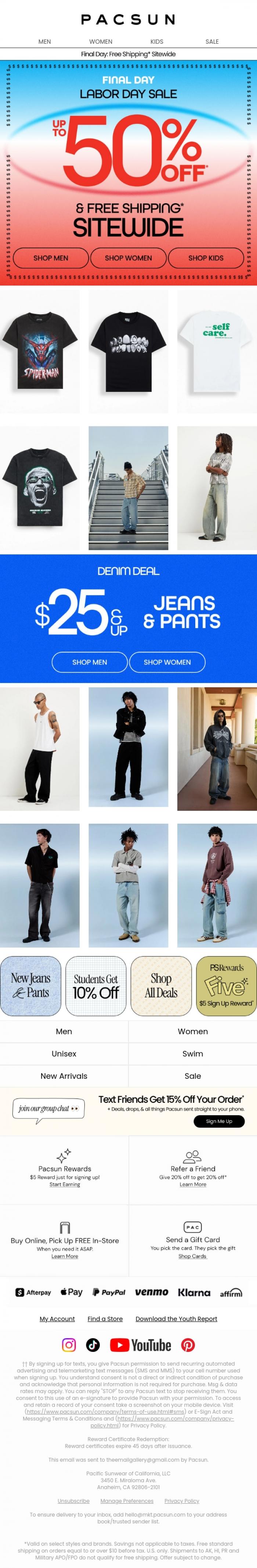 Email Design Inspiration from PacSun, Final hours for up to 50% OFF 🗣️