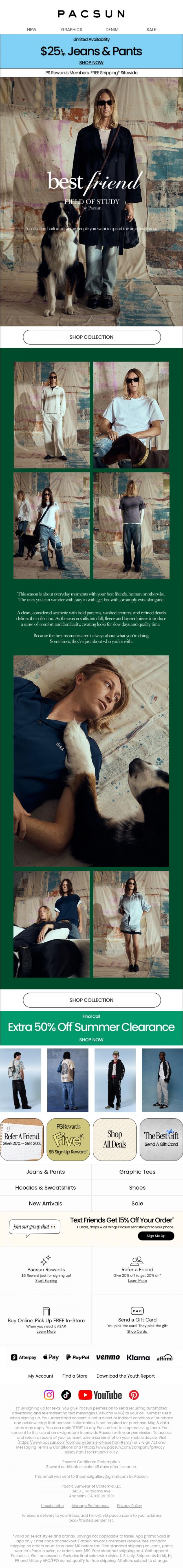 Email Design Inspiration from PacSun, Best Friend, a new Field of Study Collection