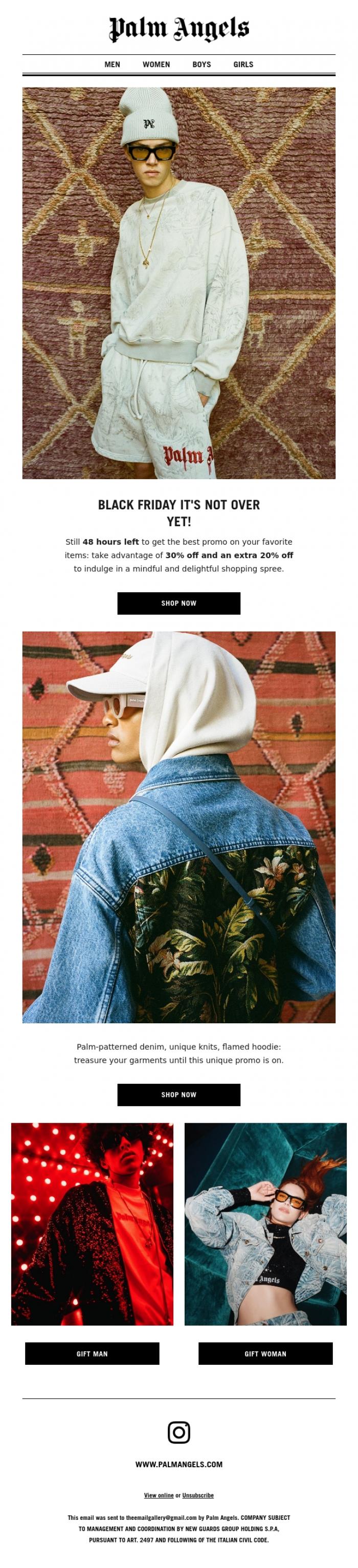 Email Design Inspiration from Palm Angels, Hurry up: do not miss the Black Friday super promo