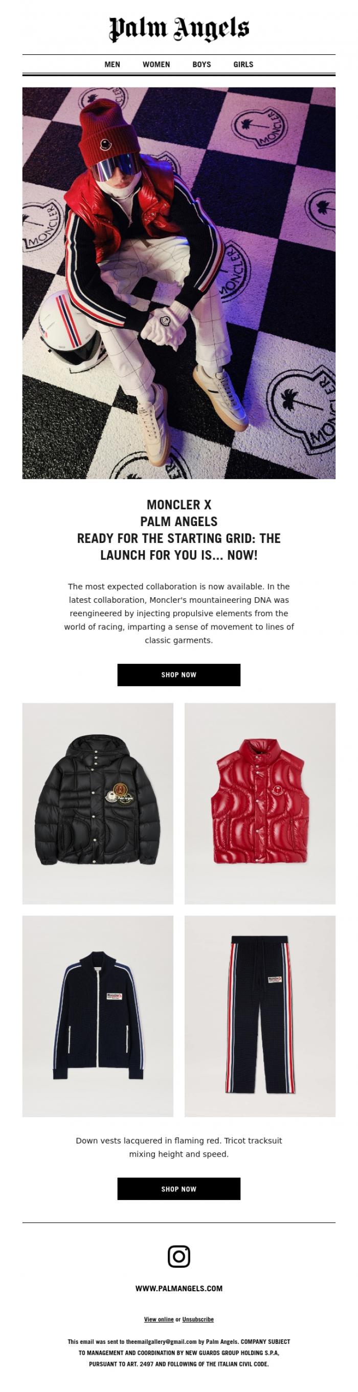 Email Design Inspiration from Palm Angels, MONCLER X PALM ANGELS: Where retro racing goes full circle