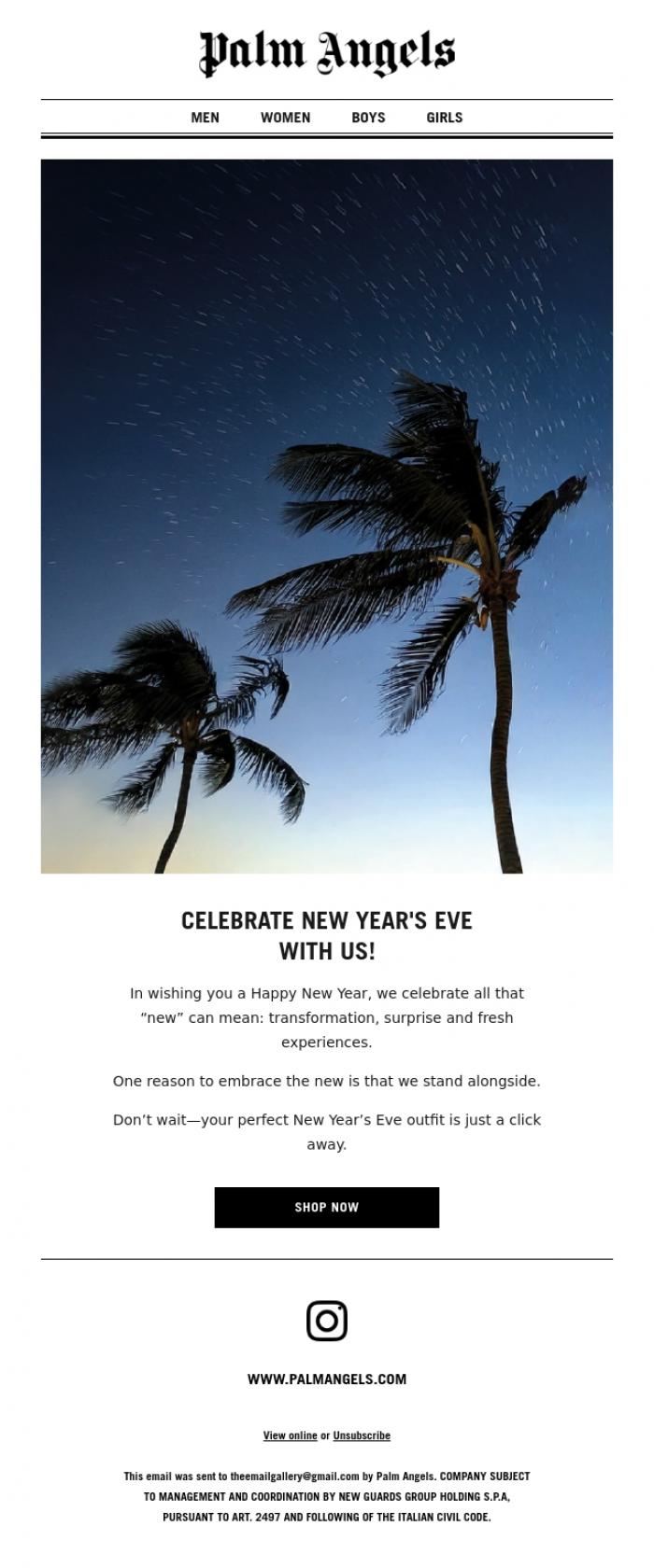 Email Design Inspiration from Palm Angels, Last day of the Year