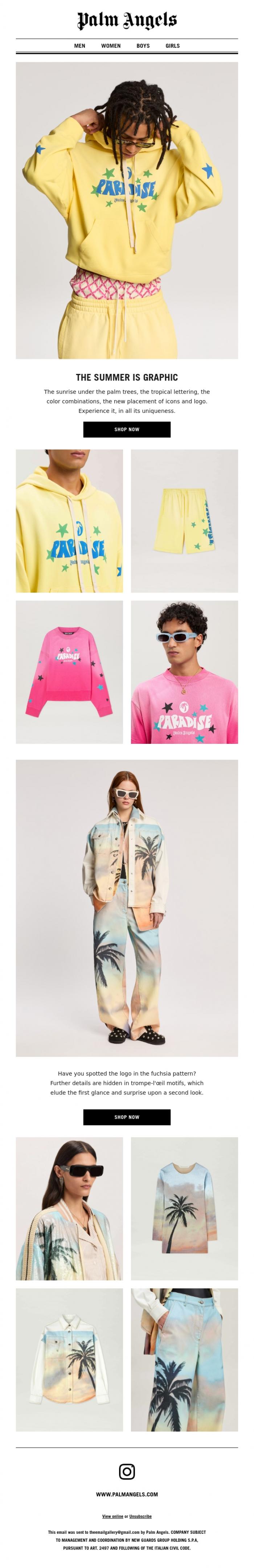 Email Design Inspiration from Palm Angels, Palm Angels' "Icons in Print" summer tour