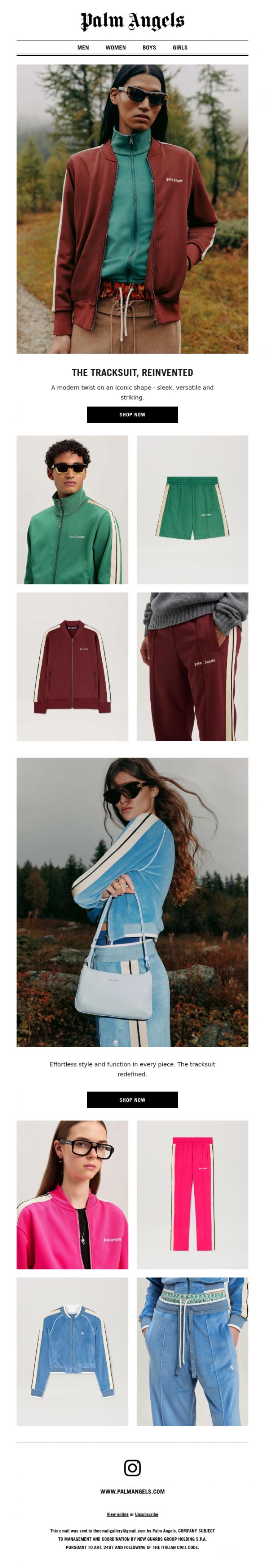 Email Design Inspiration from Palm Angels, Tracksuits Reimagined for SS25