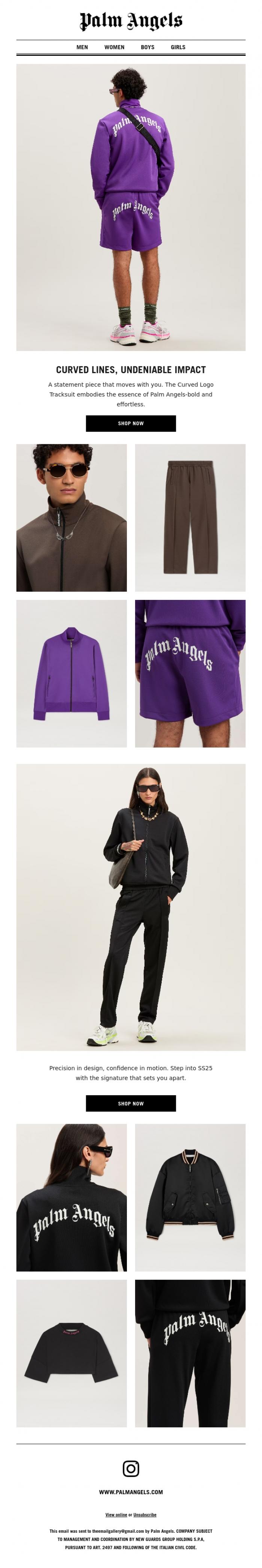 Email Design Inspiration from Palm Angels, Wear the Curve. Own the Edge.