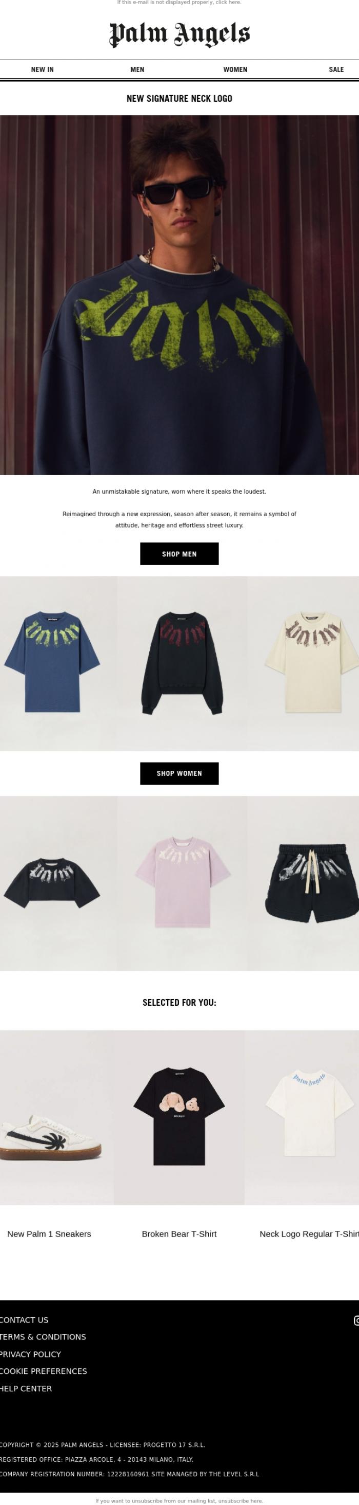 Email Design Inspiration from Palm Angels, The New Neck Logo
