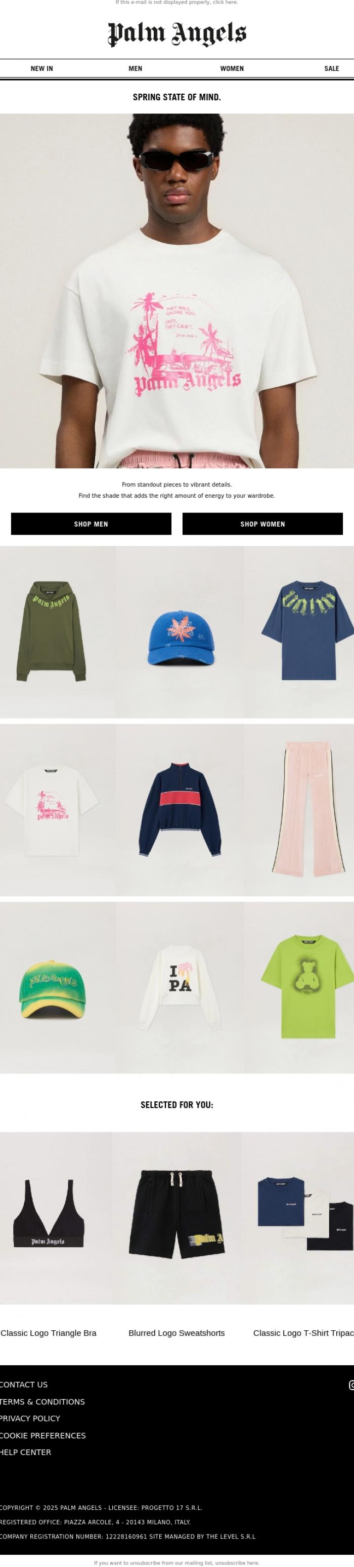 Email Design Inspiration from Palm Angels, Your Spring Color Edit