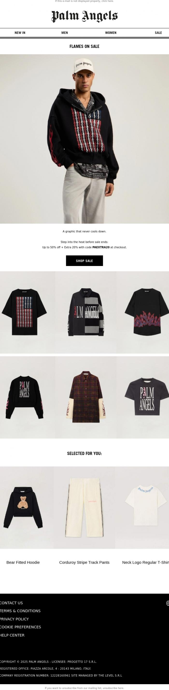 Email Design Inspiration from Palm Angels, Heat on Sale: Flames Graphic