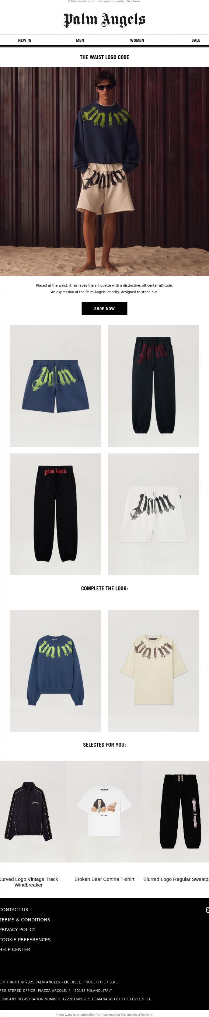 Email Design Inspiration from Palm Angels, The Waist Logo