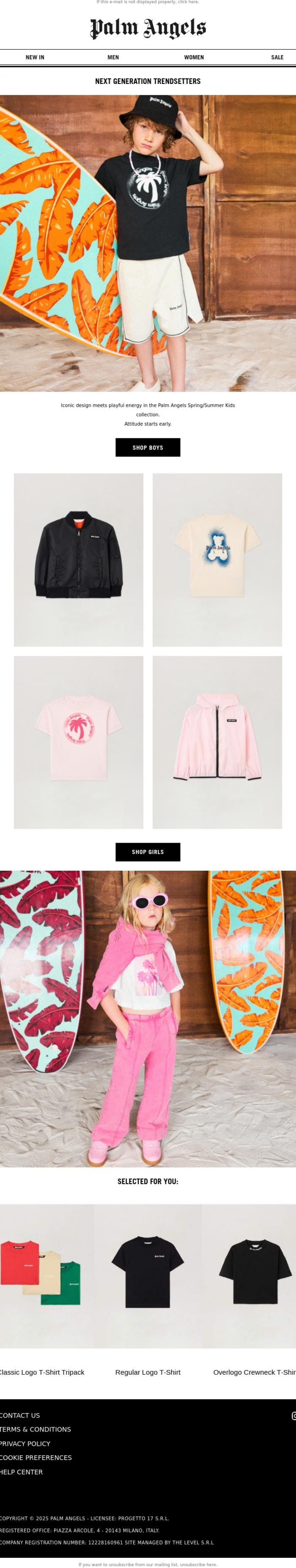 Email Design Inspiration from Palm Angels, Mini Style, Big Attitude