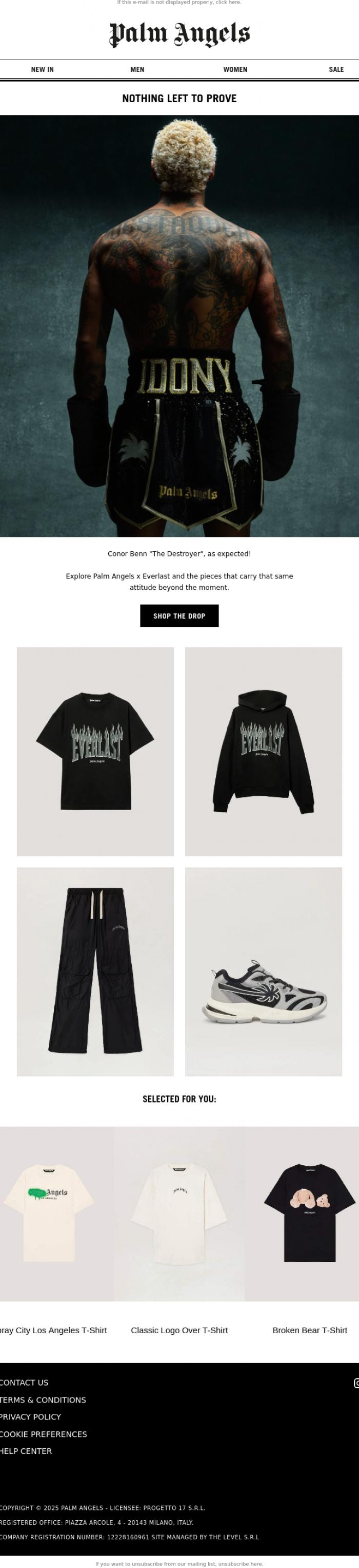 Email Design Inspiration from Palm Angels, Fight night energy