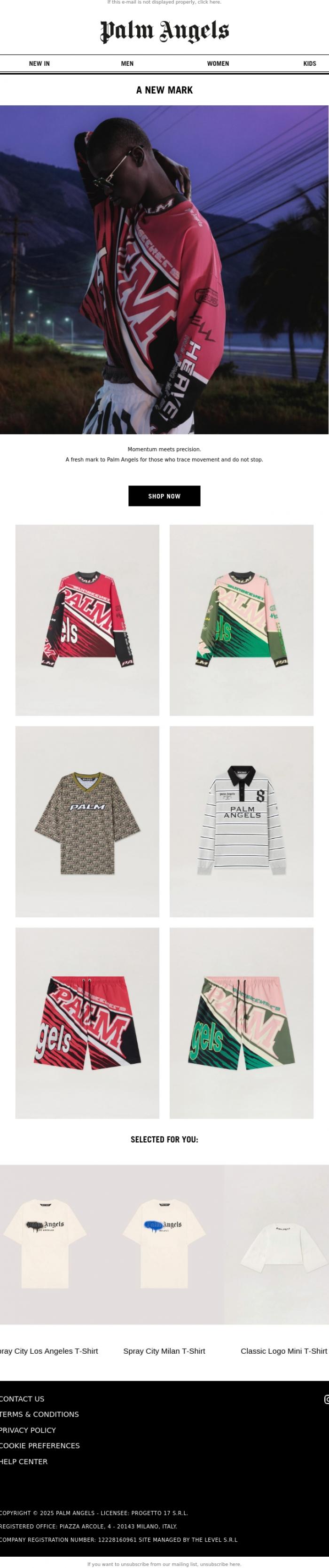 Email Design Inspiration from Palm Angels, Built for Speed. Made to be Worn.
