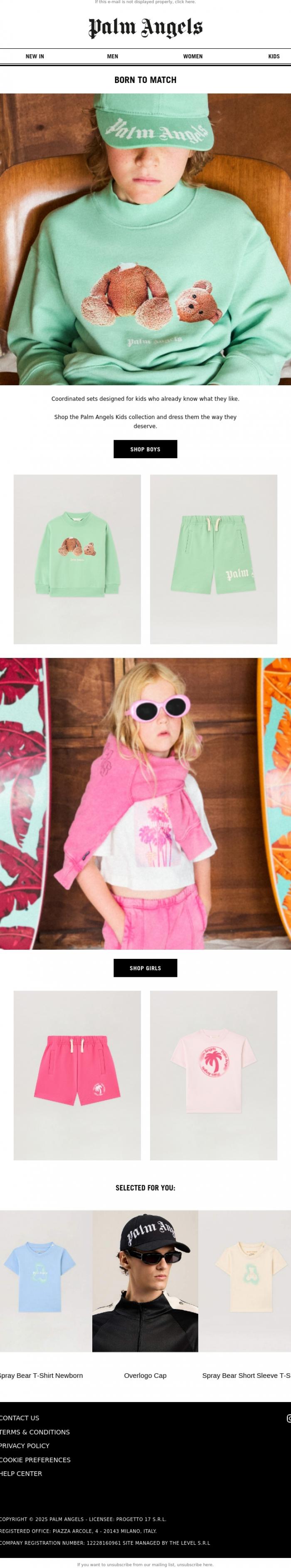 Email Design Inspiration from Palm Angels, The Mini Drop