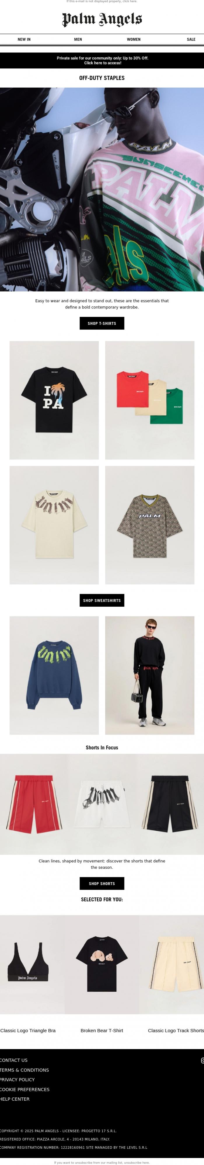 Email Design Inspiration from Palm Angels, Your Everyday May Essentials.