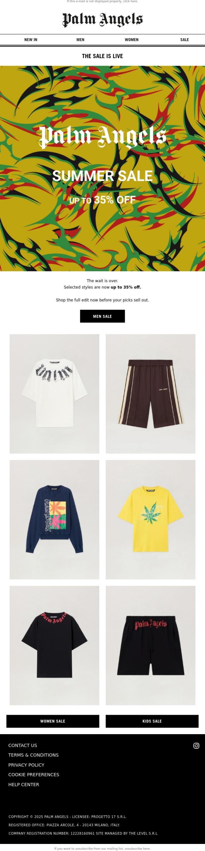 Email Design Inspiration from Palm Angels, This Is The Sale Moment
