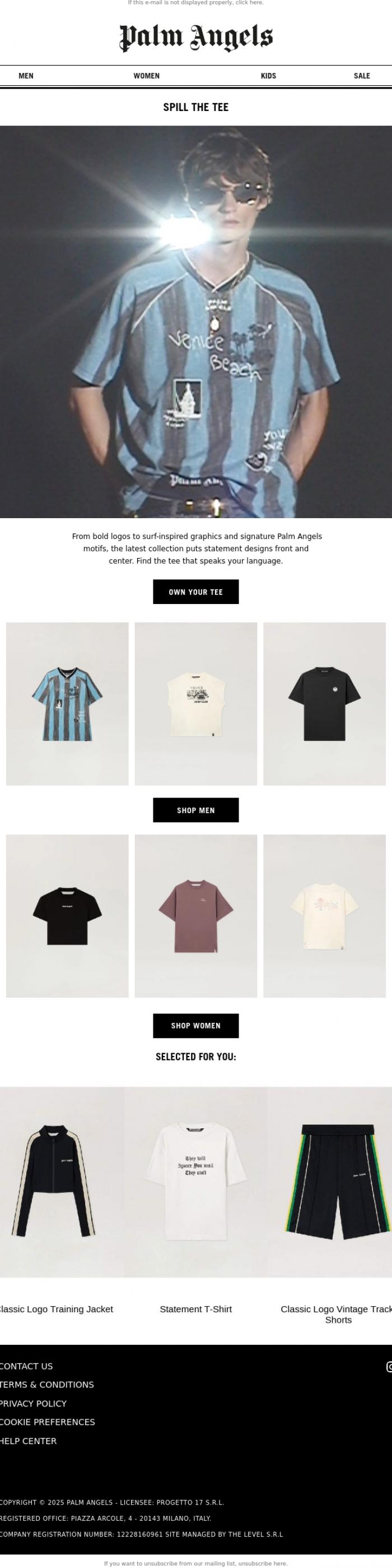Email Design Inspiration from Palm Angels, Wear the Statement