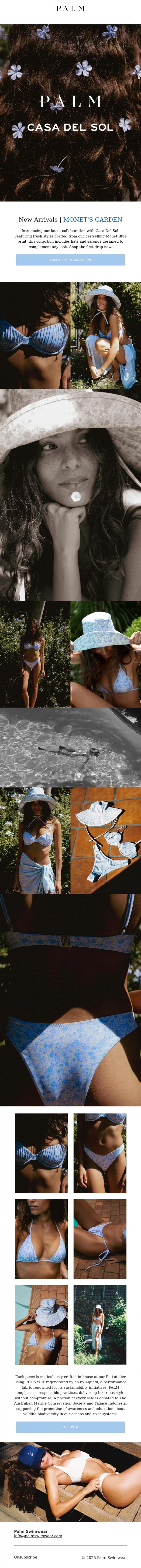 Email Design Inspiration from Palm Swimwear, New Arrivals | Introducing 'Monet's Garden'