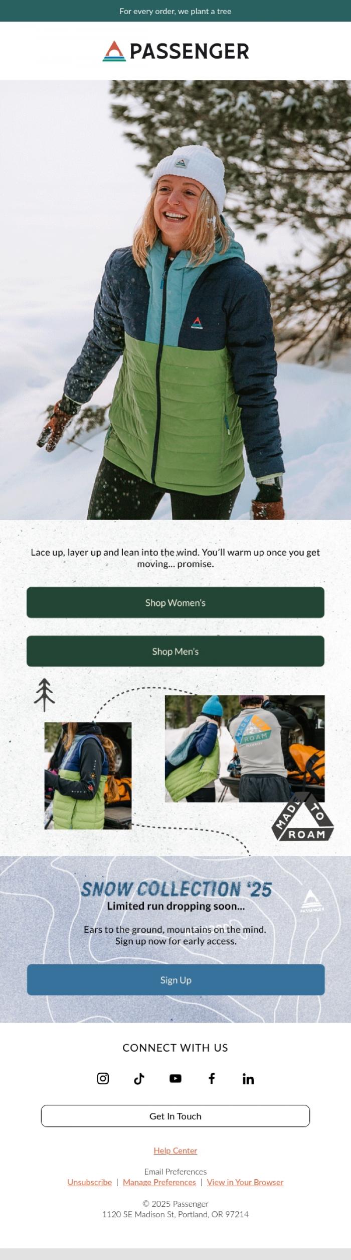 Email Design Inspiration from Passenger, Winter Trails