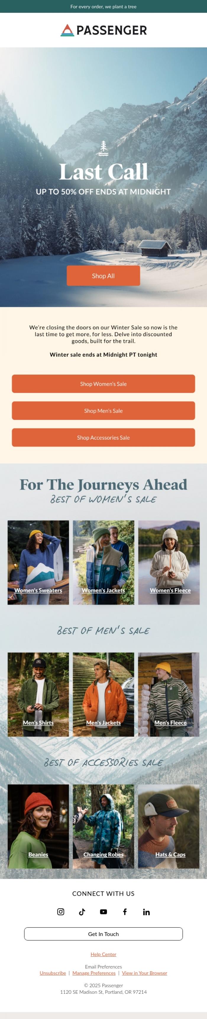 Email Design Inspiration from Passenger, WINTER SALE | Last Call