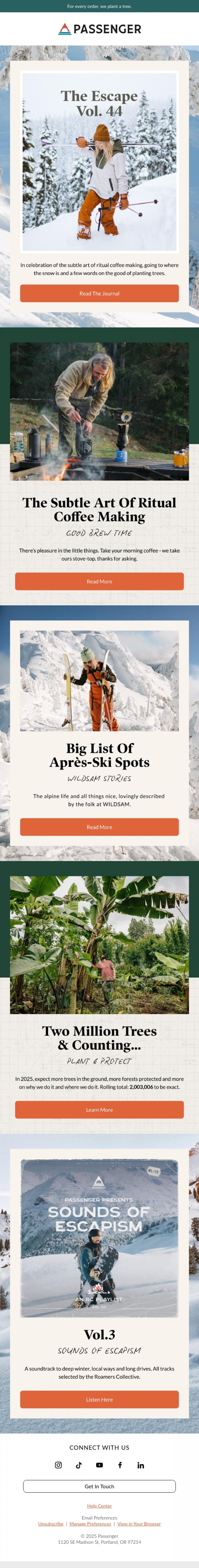 Email Design Inspiration from Passenger, The Escape Vol. 44