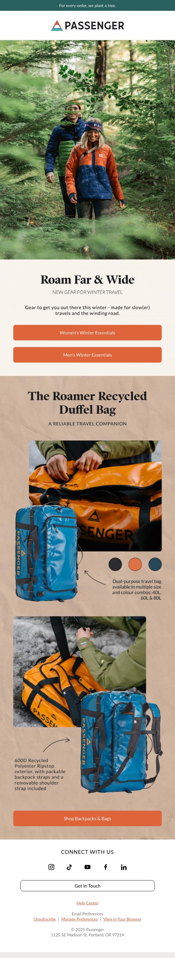 Email Design Inspiration from Passenger, New Gear For Winter Travel