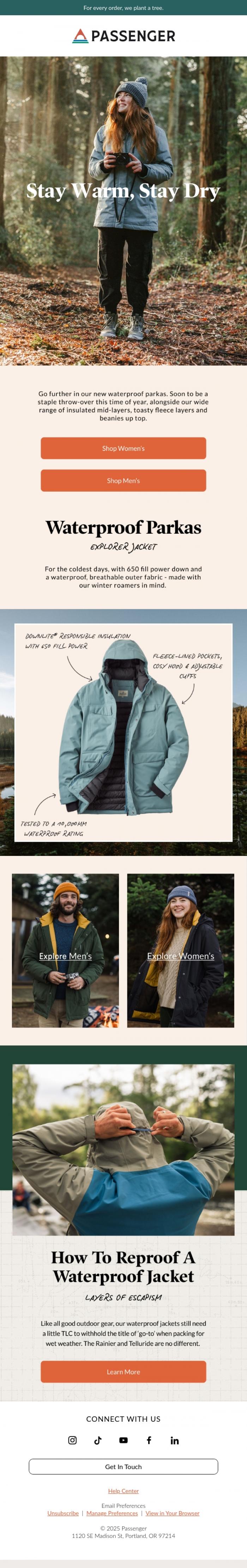 Email Design Inspiration from Passenger, Stay Warm, Stay Dry