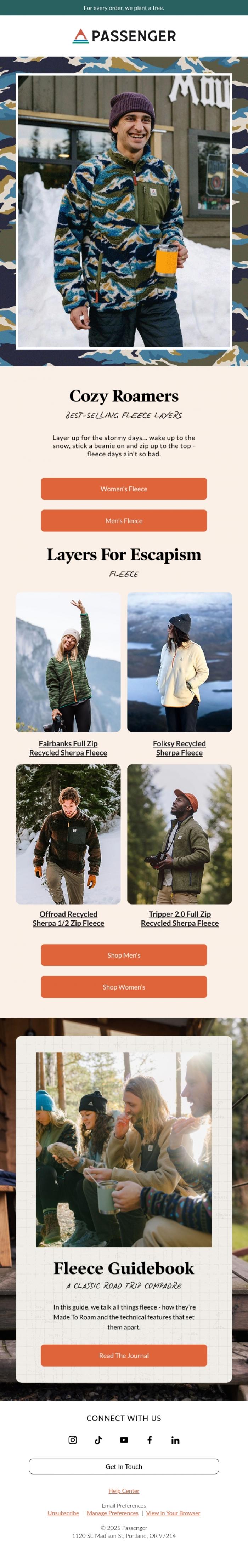 Email Design Inspiration from Passenger, Discover: Fleece Layers