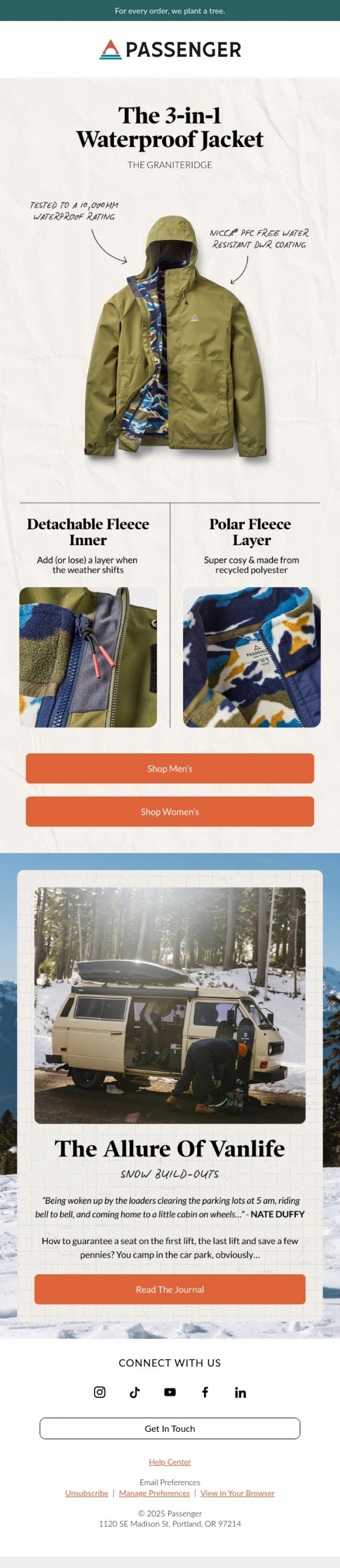 Email Design Inspiration from Passenger, Discover: New 3-in-1 Waterproofs